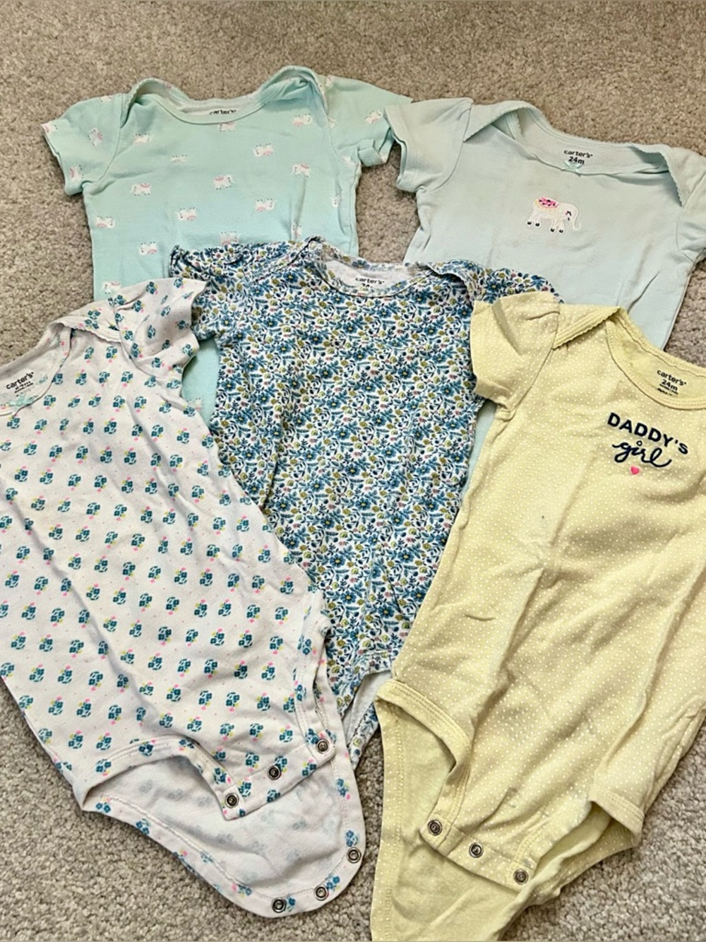 Carter's White Floral Short Sleeve Onesie with Blue and Yellow Accents 24 m